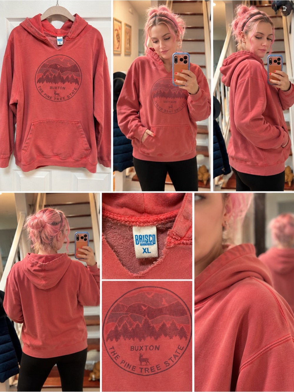 Buxton Coral Red Pullover Hoodie - XL